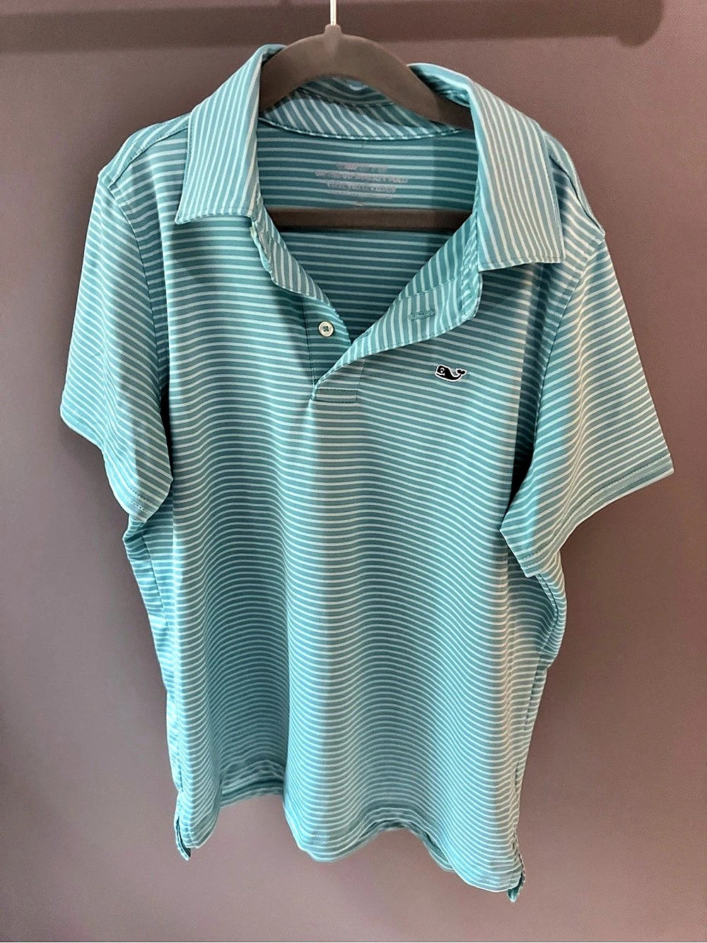 Vineyard Vines Boys On-The-Go Sankaty Polo M Aqua White Stripe